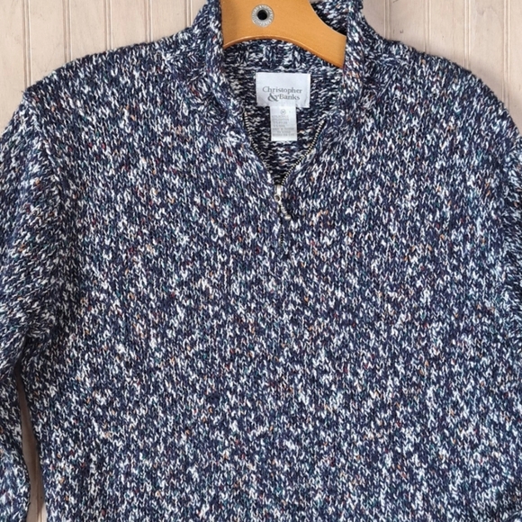 Christopher & Banks Cotton/Wool Blend Marble Multi Relaxed 1/4 Zip Knit Pullover - Picture 4 of 9